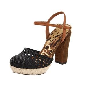 Sam Edelman Rella Espadrille Platform Heels Woven Leather Block Heel Sandals 9